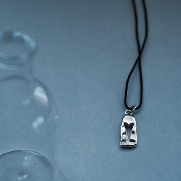 方形 愛心 月球表面 紋理 項鍊 925銀