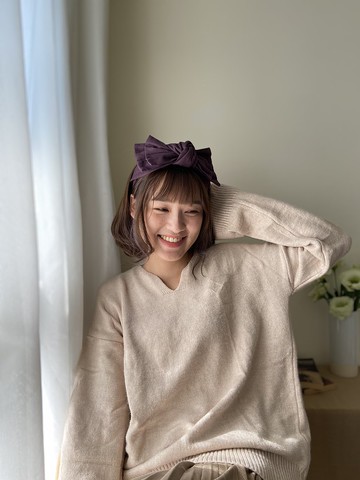 紫羅蘭 深紫 雙層大蝴蝶扭結髮帶 ggoomstudio