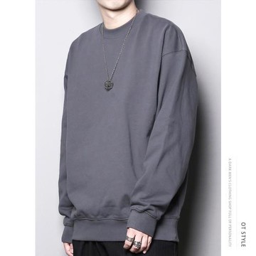 秋冬日系純色簡約基本款大碼重磅純棉寬松圓領衛衣男裝潮牌高品質