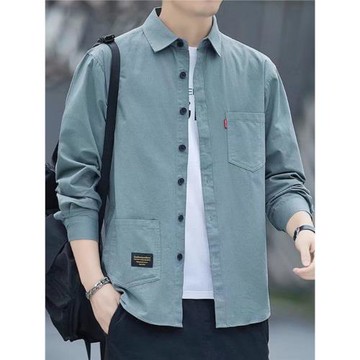 純棉長袖襯衫男士夏季薄款潮牌工裝襯衣簡約休閑百搭寬松帥氣外套
