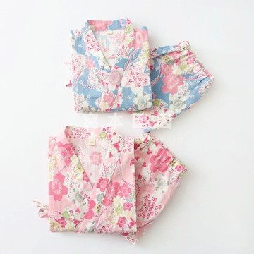 夏季全棉紗布女童短袖和服浴衣套裝純棉女孩兒童睡衣家居服親子款