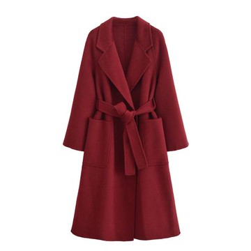 紅色雙面羊絨大衣女中長款秋冬高級感小個子赫本風韓版雙面呢外套