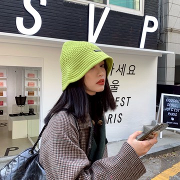 蝸牛爬爬家/韓版針織毛線直筒盆帽子女秋季個性黑色字母標乞丐帽1入