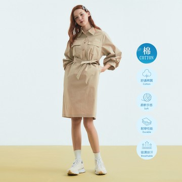 OUWEY歐薇 法式知性膨袖長洋裝(卡其色；S-L)3233167006