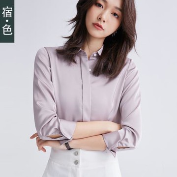 宿·色雪紡襯衫女簡單春秋新款長袖純色襯衣緞面通勤職業打底上衣