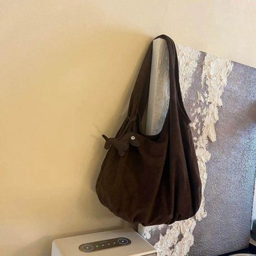 韓國復古慵懶風褶皺絨面托特包大容量腋下單肩包女通勤手提購物包 肩背包 托特包 韓國 韓國 包包 正韓 腋下托特包