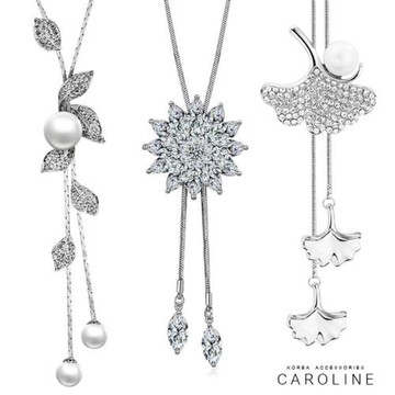 《Caroline》新款上架多款可選 衣服配飾 花卉項鍊 韓國時尚 水晶毛衣鍊 長鍊 流蘇 秋冬百搭 掛件69805