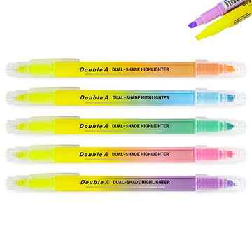 Double A 雙頭螢光筆/雙色螢光筆 5色組(螢光黃+淺五色)