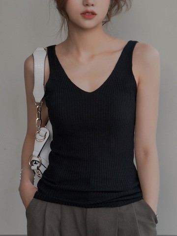 針織V領網紅打底小背心女夏外穿潮內搭內穿無袖洋氣黑色吊帶上衣
