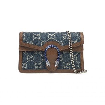 gucci藍色老花帆布鍊條包