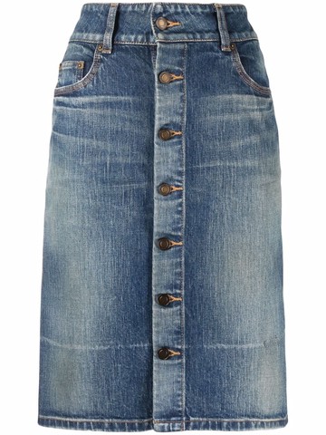Saint Laurent - high-waisted denim skirt - women - Cotton - 28 - Blue