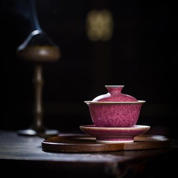 鄭家小口長沙窯 銅紅釉啞光質感落英春滿小蓋碗泡可養高顏值蓋碗