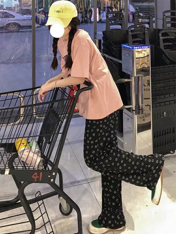 冰絲闊腿褲女高腰垂感2021新款寬松直筒夏季薄款笑臉拖地休閑褲子