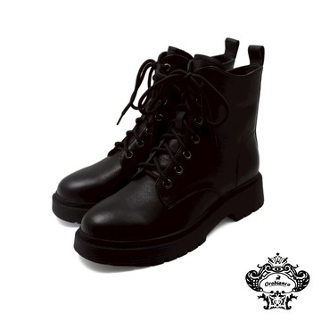 【Orobianco】靜謐時光經典街頭風荔枝皮舒適綁帶軍靴 黑色(OR538105W-BL)