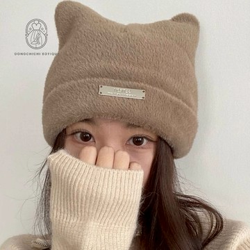 【現貨】可愛貓耳朵 仿貂毛 毛毛帽子 套頭帽 漁夫帽 D086