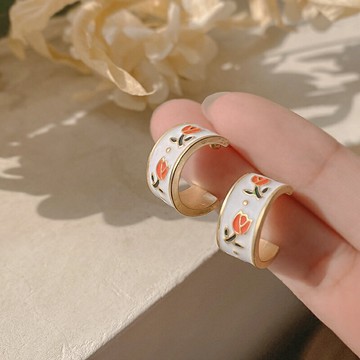 復古郁金香圓圈耳環女法式高級感小眾設計感耳釘年新款潮耳飾