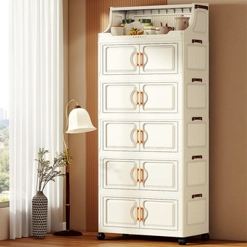 58面寬摺疊式雙開門+頂層置物六層收納櫃-附輪 多款可選 024513 58面寬六層-不透明面板