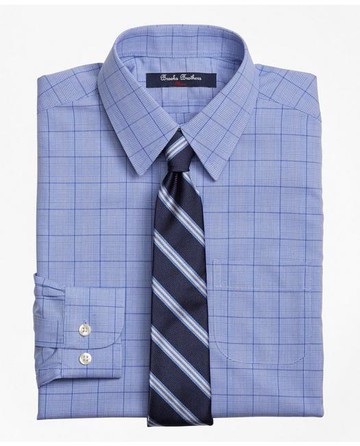 Brooks Brothers Boys Non-Iron Supima Cotton Broadcloth Plaid Dress Shirt | Blue | Size 6
