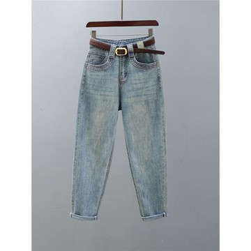 復古淺藍色高腰哈倫牛仔褲女2025夏季新款歐貨寬松休閑小腳蘿卜褲