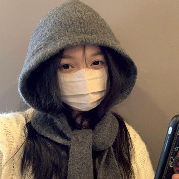 現貨 冬天帽子 大頭圍帽子 女生帽子 巴拉克拉法帽子 女 秋冬新款 韓式帽子 針織連帽圍脖一體 保暖護耳毛線帽 顯臉小