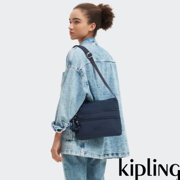 Kipling 碧海深藍多層拉鍊收納側背包-ALVAR