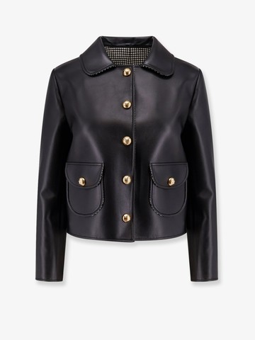 Leather jacket with metal triomphe buttons - CELINE - gender_Woman