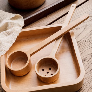 實木漏勺家用廚房長柄勺豆漿漏勺櫸木勺子木質寶寶漏勺飯勺調味勺