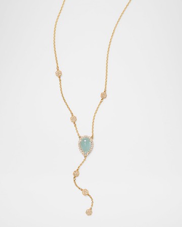 18K Yellow Gold Sparrow Diamond and Aquamarine Lariat Necklace