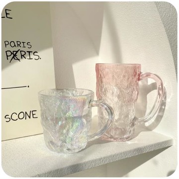 漸變冰川紋玻璃杯高級感水杯女生咖啡帶蓋帶把手小眾家用喝水杯子