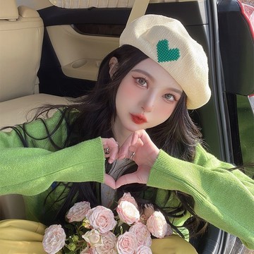 🌞貝雷帽女ins春夏棉麻愛心刺繡韓版時尚夏季百搭日系顯臉小畫家帽優質