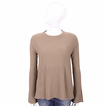 ALLUDE 100%喀什米爾可可色喇叭袖坑條針織羊毛衫