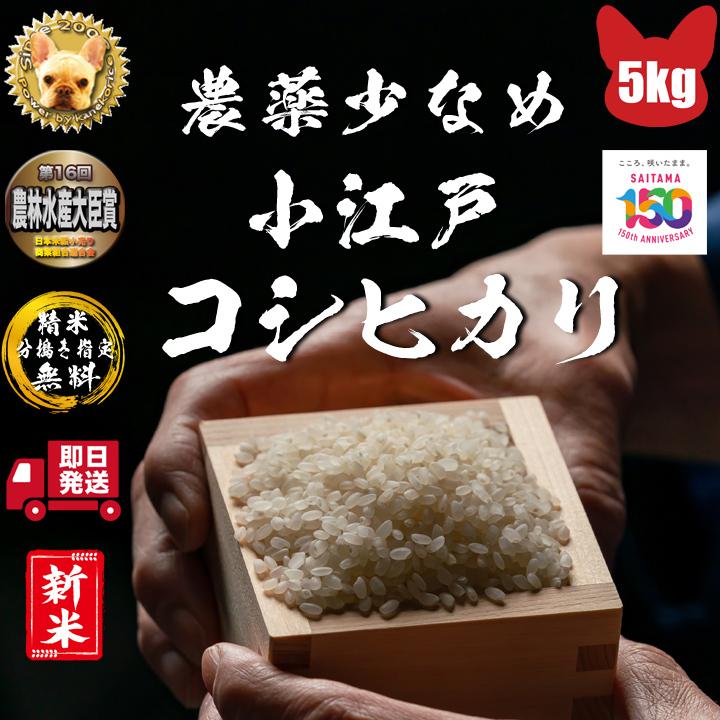 令和5年も穫れたて 小江戸 コシヒカリ 玄米 5kg ピカピカ 産地直送 精米、分搗き指定無料