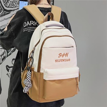 書包女初中生高中生韓版刺繡字母大容量背包男大學生拼色潮雙肩包