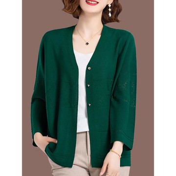 今年流行的冰絲針織開衫女寬松大碼胖MM桑蠶絲披肩外套媽媽裝上衣