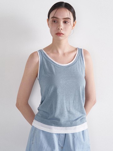 layered linen sleeveless tank [SKY BLUE]