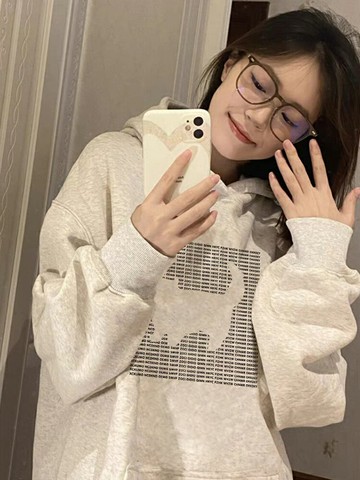 銀狐絨衛衣女新款爆款秋冬加絨美式重磅白花灰寬松慵懶風