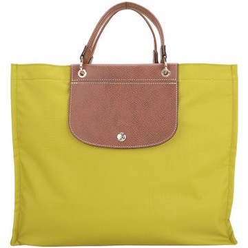 LONGCHAMP Cabas L 奔馬翻蓋尼龍手提托特包(芥黃色)