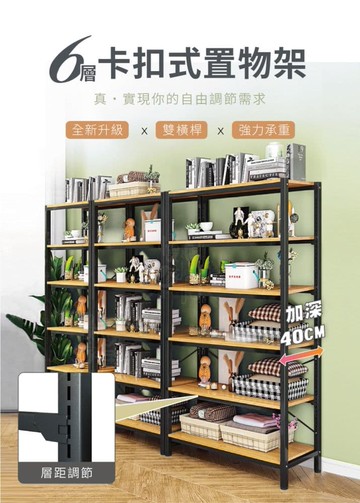 【慢慢家居】層高任意調-鋼木超耐重大容量六層置物架 電器架 (W90xD40xH200cm)