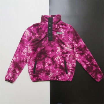 美式街頭潮牌扎染炫彩火焰迷彩套頭半拉鏈立領搖粒絨滑板街舞衛衣