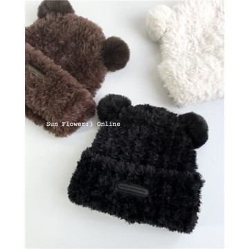 毛絨熊熊耳朵秋冬季保暖毛線帽子女韓國新款甜美可愛針織帽冷帽男