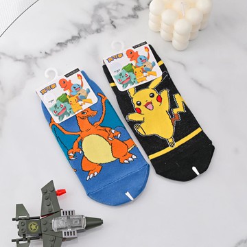 寶可夢直版襪2雙入-黑+寶藍15-22cm