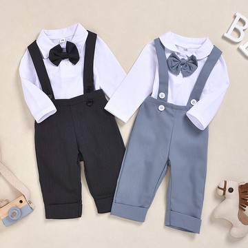 新款厚款長輩8歲A類男春秋長袖吊帶褲款套裝英倫小清新兩件套