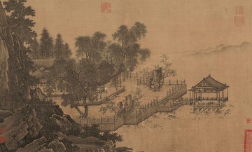 宋畫仿古畫名畫復制品宋劉松年四景山水圖-春66-40國畫山水畫字畫
