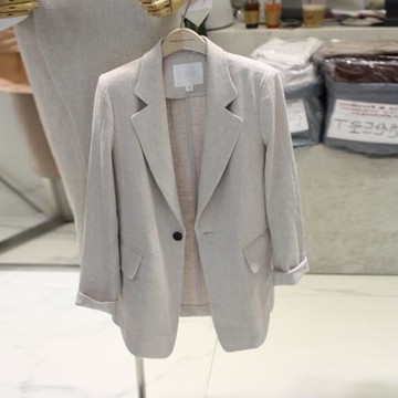 2022夏季新款棉麻小西裝外套女短款長袖修身薄款亞麻chic休閑西服