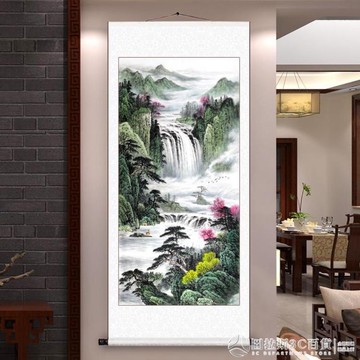 山水畫風水靠山客廳玄關裝飾畫招財風水畫豎版捲軸畫辦公室掛畫 台灣樂天市場 Line購物