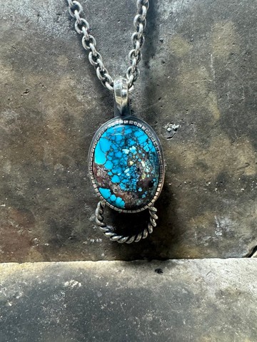 OOZEMETAL 湖北綠松石吊墜 925純銀 手工 舊化 飾品