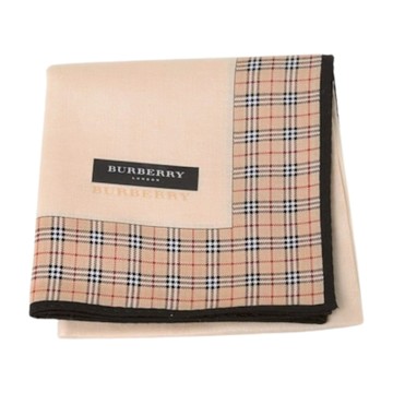 BURBERRY 經典格紋滾邊字母LOGO圖騰帕領巾(淺駝色系/50CM)