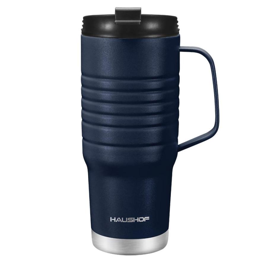 HAUSHOF 24 oz Travel Mug, Stainless Double Wall Vacuum Insulated Tumbler with Handle & Spill Proof Twist on Flip Lid and Wide Mouth, BPA Free