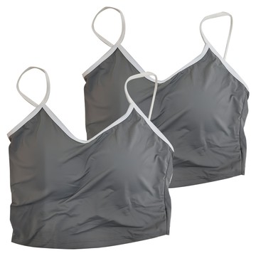 冰絲吊帶背心 Set 2件 含胸墊（不可拆） 棉+聚酯纖維  F  灰
