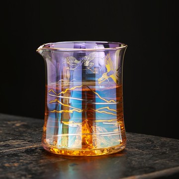 唐豐玻璃茶具公道杯家用大容量裝茶器七彩貪心杯單個茶水分離茶海